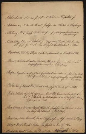 Namensliste aus der Frühzeit des Freien Deutschen Hochstifts (ohne Titel und Datum, vor 1868)