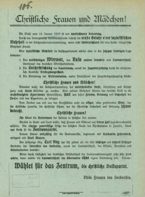 "Christliche Frauen und Mädchen": Wahlaufruf der Badischen Zentrumspartei