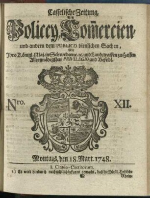 Nro. XII, Montags, den 18. Mart. 1748