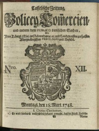 Nro. XII, Montags, den 18. Mart. 1748