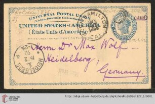 Brief von Edward Singleton Holden an Max Wolf: Karte von Edward Singleton Holden an Max Wolf