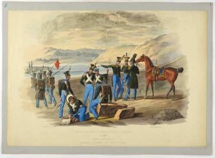 Die Linien-Infanterie der Sächsischen Armee am Fluss, Blatt 8 aus: Darstellung der Königlich Sächsischen Armee nach ihren verschiedenen Waffengattungen
