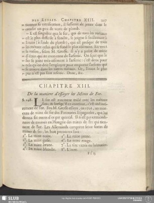 Chapitre XIII. De la maniere d'essayer les Mines de Fer