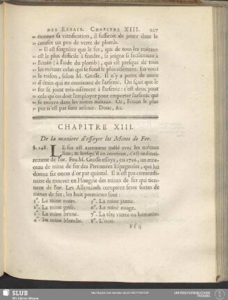 Chapitre XIII. De la maniere d'essayer les Mines de Fer