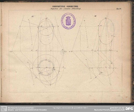 Descriptive Geometrie. Aufgaben der zweiten Abtheilung. Taf. IX