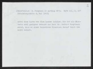 Brief von Gerhart Hauptmann an Else Lasker-Schüler