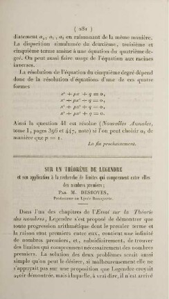 Sur un théorème de legendre.
