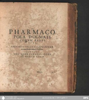 Iosephi Qvercetani Pharmacopoeam dogmaticorum restitutam