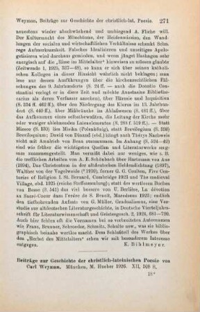 271-272 [Rezension] Weyman, Carl, Beiträge zur Geschichte der christlich-lateinischen Poesie