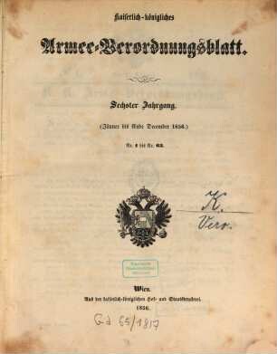 Kaiserlich-Königliches Armeeverordnungsblatt. 6, 6. 1856