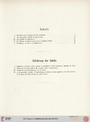 Inhaltsverzeichnis, Erklärung der Tafeln