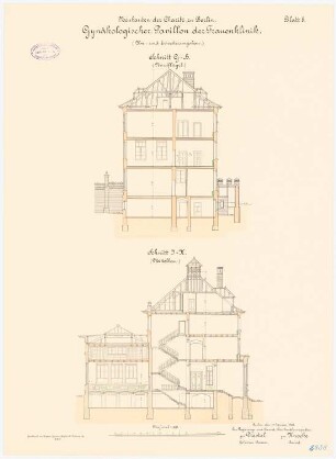 Frauenklinik der Charité, Berlin Gynäkologischer Pavillon, Um- und Erweiterungsbau: Querschnitte 1:100