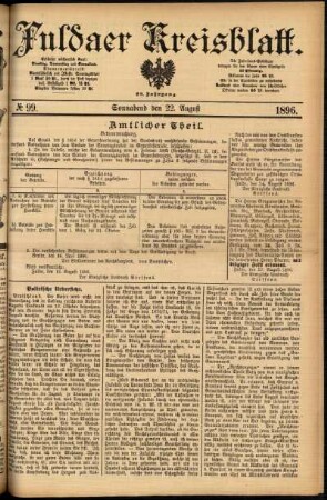 Erste Ausgabe vom Samstag, den 22. August 1896.