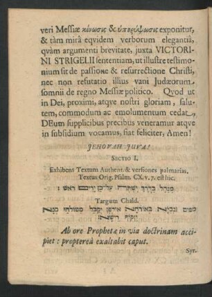 Sectio I. Exhibens Textum Authent. & versiones palmarias.