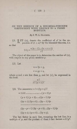On the residue of a binomial-theorem coefficient with respect to prime modulus.