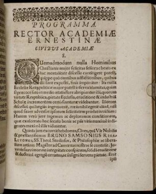 Programma. Rector Academiæ Ernestinæ Civibus Acaemiæ S.