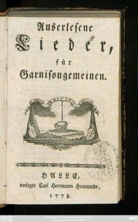 Auserlesene Lieder, für Garnisongemeinen