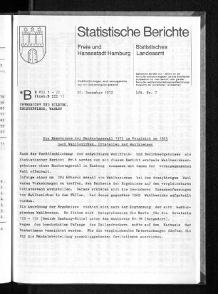 Die Ergebnisse der Bundestagswahl 1972 im Vergleich zu 1969 nach Wahlbezirken, Ortsteilen und Wahlkreisen : Lfd. Nr. 7