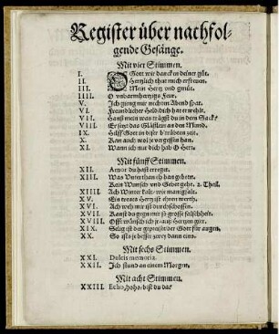 Register über nachfolgende Gesänge.