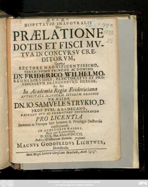 Dispvtatio Inavgvralis De Prælatione Dotis Et Fisci Mvtva In Concvrsv Creditorvm