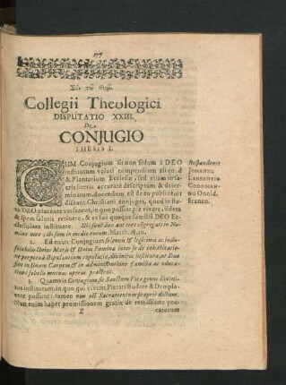 Disputatio XXIII. De Coniugio.