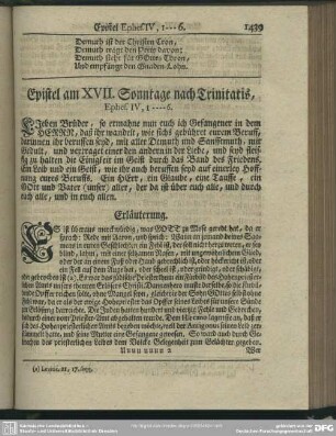 Epistel am XVII. Sonntage nach Trinitatis, Ephes. IV, 1-6