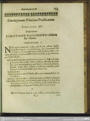 Exercitatio XIV. Respondente Christiano Sigismundo à Lüchau, Eq. Franco.