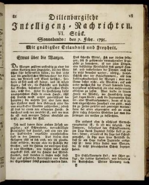 VI. Stück. Sonnabends: den 7. Febr. 1795.