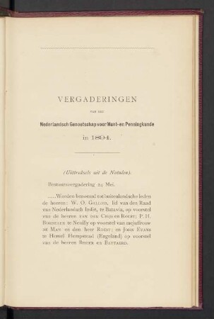 Vergaderingen van het Nederlandsch Genootschap voor Munt-en Penningkunde in 1894