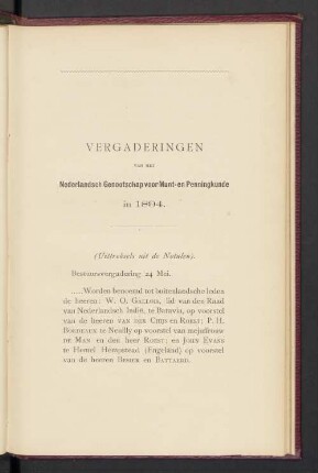 Vergaderingen van het Nederlandsch Genootschap voor Munt-en Penningkunde in 1894