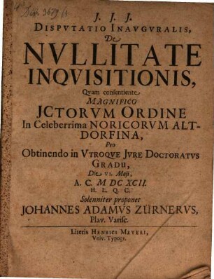 Disputatio Inauguralis, De Nullitate Inquisitionis