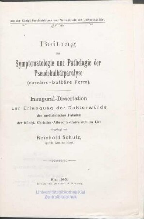 Beitrag zur Symptomatologie und Pathologie der Pseudobulbärparalyse (cerebro-bulbäre Form)