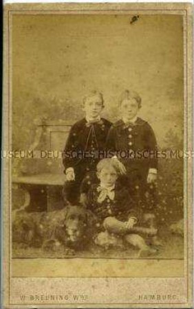 Drei Brüder mit Hund, Carte de Visite