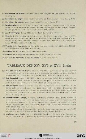 Tableaux des XV, XVI et XVII Siècles (Nr. 165-199)