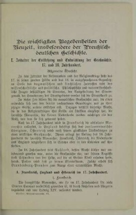 Die wichtigsten Begebenheiten der Neuzeit, insbesondere der Preußisch-deutschen Geschichte