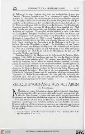 Reliquiengefässe aus Altären