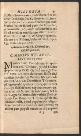 Anno urbis DCL ... C. Marius III, L. Aurelius Orestes.