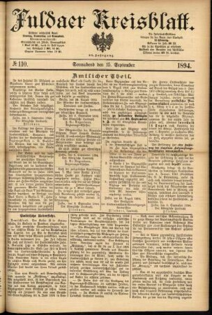Erste Ausgabe vom Samstag, den 15. September 1894.
