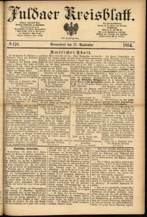 Erste Ausgabe vom Samstag, den 15. September 1894.