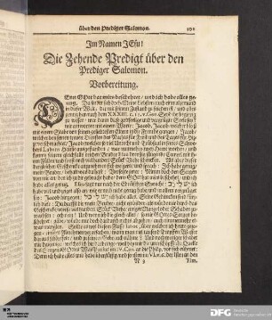 Die Zehende Predigt über den Prediger Salomon.