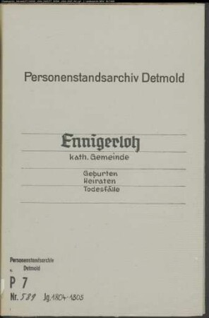Kirchenbuchduplikat der katholischen Gemeinde in Ennigerloh (GHT 1804-1805). (Gemeinde: Ennigerloh, katholische Gemeinde)