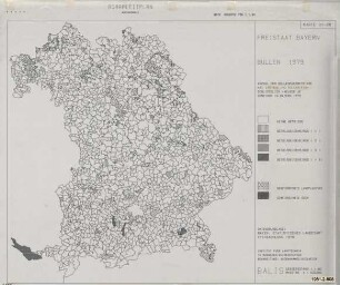 Anzahl der Bullenmastbetriebe mit 210 bis 240 Bullen einschließlich Kälber je Gemeinde in Bayern 1979, Agrarleitplan, Wertungskarte
