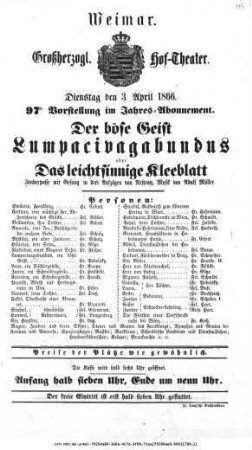 Der böse Geist Lumpacivagabundus oder Das leichtsinnige Kleeblatt