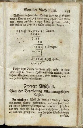 Zweyter Abschnitt. Von der Berechnung zusammengesetzter Zahlen.