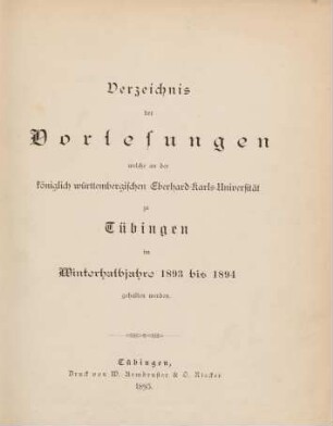 Vorlesungsverzeichnis 1893/94