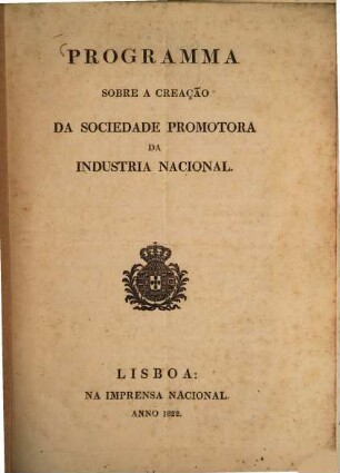 Programma sobre a creação da Sociedade promotoria da industria nacional