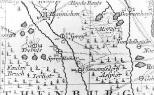 Hähnichen-Spree. Oberlausitzkarte, Schenk, 1759