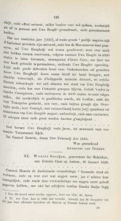 XX. Wouter Seroijen, gouverneur der Molukken, ... 28 Januari 1643