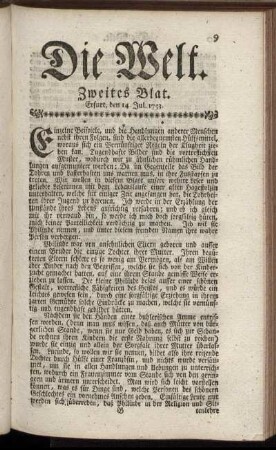 Zweites Blat. Erfurt, den 14. Jul. 1753.