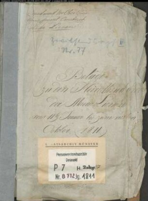Belegakte zum Heiratsregister 1811 der Munizipalität Lienen